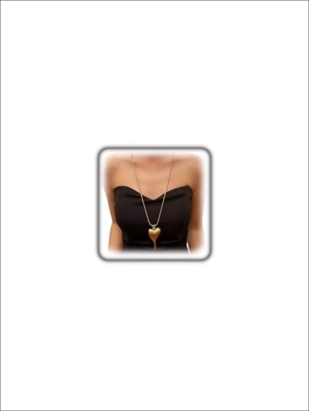 Long Chunky Heart Pendant Necklace Alloy Metal Brushed Gold Finish